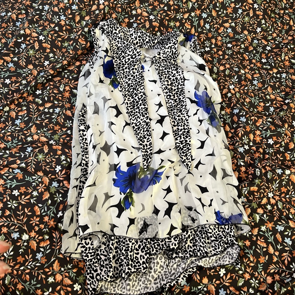 Floral and Animal Print Sleeveless Blouse